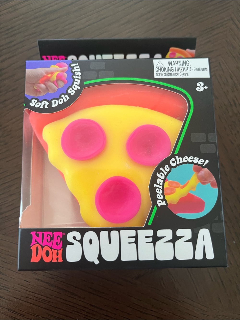 Nee Doh Squeeza Pizza Toy — Yellow Slice with Pink Toppings